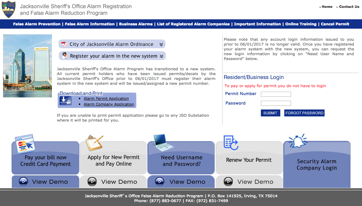 The JSO Alarm Registration Website